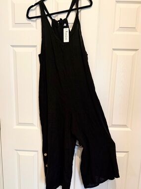 Puro Lino 100% Linen Black Wide Leg Jumpsuit Made in Italy